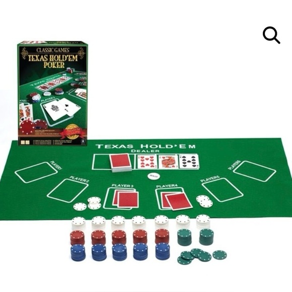 The Classic Games Texas Hold’em Poker Game with 200 chips and Green Felt Mat - Picture 3 of 4
